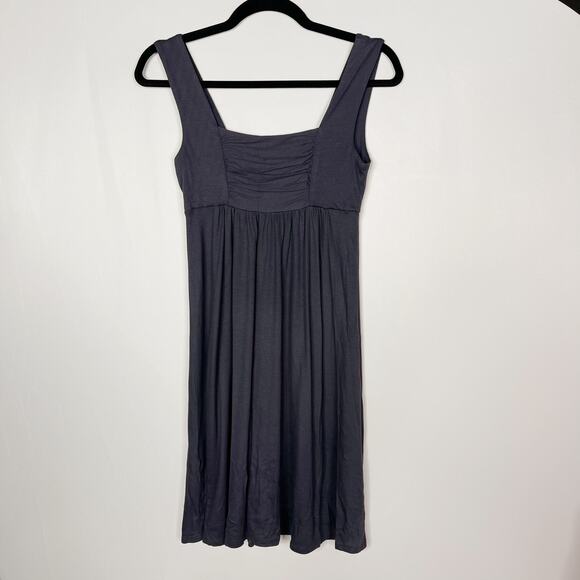 Three Dots Small Gray Ruched Square Neck Jersey Dress Casual Micromodal Stretch - Picture 2 of 9